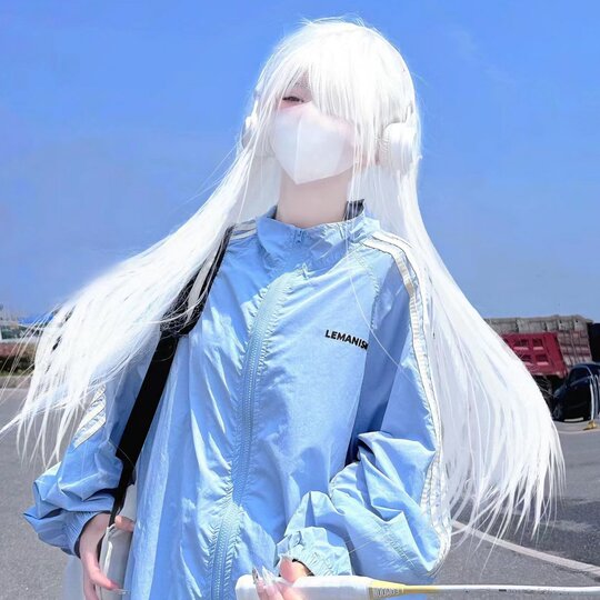 Pure White Wig for Women, Long Hair, Lolita Style, Natural Long Straight Hair, Korean Style, Age-Reducing, Realistic, Everyday Sweet Full Head Wig