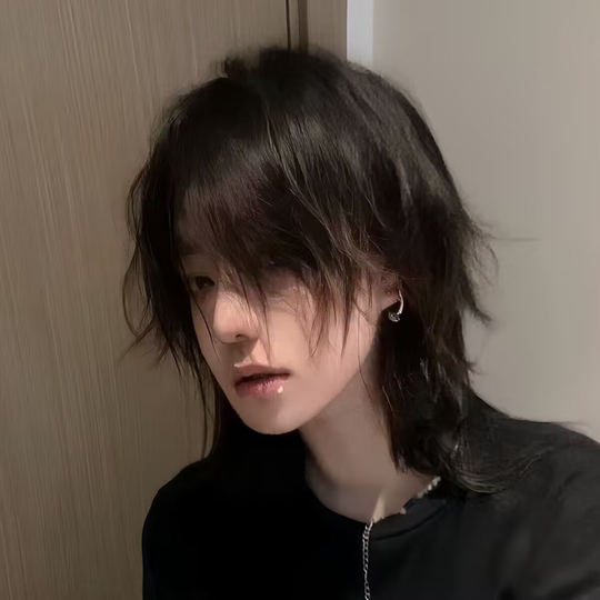 Mullet head wig, unisex, fashionable and personalized, wolf tail, Japanese trend, boyish style, daily fluffy full headgear style