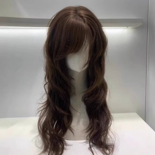 Wig for Women, Long Hair, Japanese Style, Vintage Side Bangs, Long Curly Hair, Fashionable High-Layered Lolita, Autumn and Winter, Everyday Full Wig