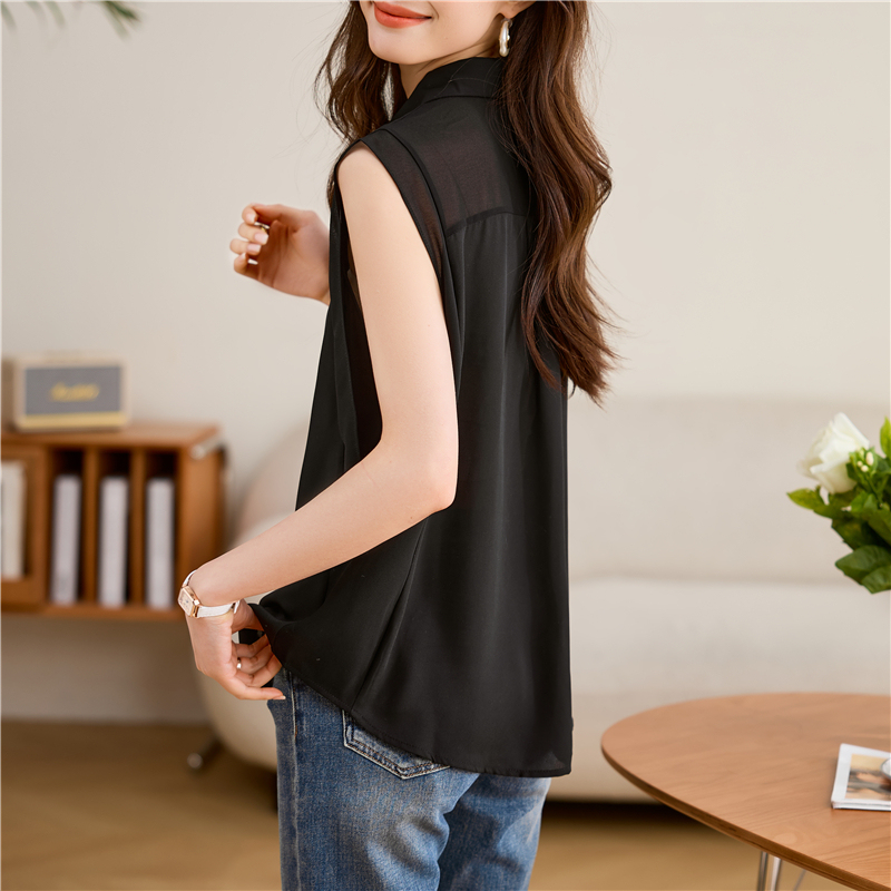 Black Short Sleeveless Shirt for Women 2026 New Style Blazer Top with Lapel, Loose-Fitting Sleeveless Vest for Spring and Summer
