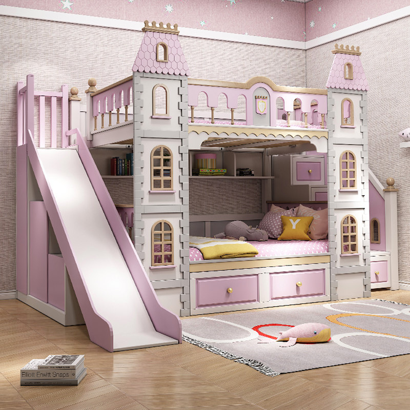 Solid wood children Double beds Double beds Double beds High and low primary and secondary beds Luxury Princess Dream Castle Girls bunk up and down