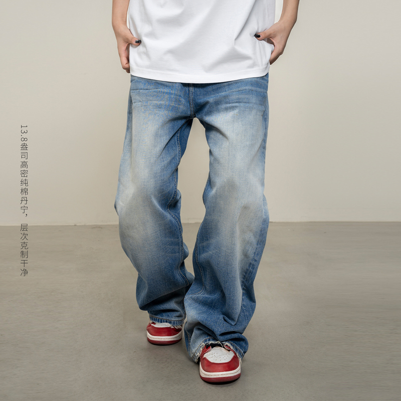 Makemore Whiskered Jeans Men's This Is the Cow King' New 13.8oz Washed Ice Blue B01 Straight Pants Makemore Whiskered Jeans Men's This Is the Cow King' New 13.8oz Washed Ice Blue B01 Straight Pants