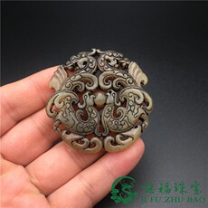 Украшения на шею 古玩玉器杂项仿古岫玉双面镂空龙凤吉祥吊坠把件高古玉老物件腰挂