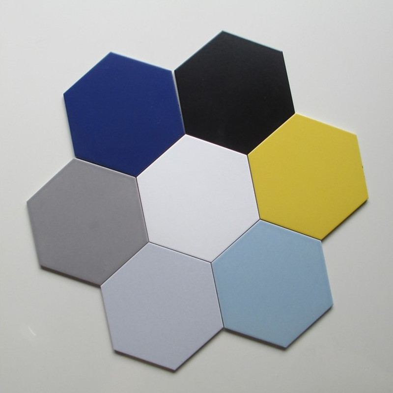 Hexagonal tiles Floor tiles Pure black and white gray color tiles Hexagonal tiles Kitchen powder room Solid color wall tiles Dining room