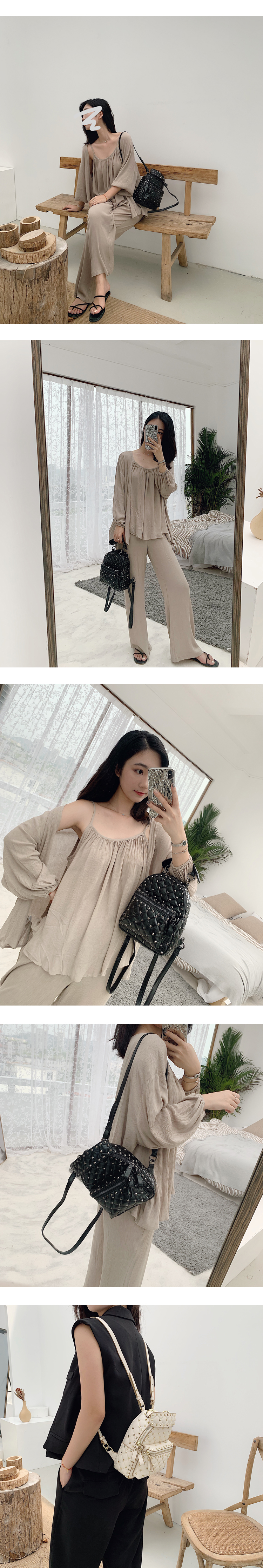 Túi đeo vai đinh tán HOUGE 2019 thời trang mới thủy triều thương hiệu ba lô nữ sinh viên in túi mini hoang dã - Ba lô cặp sách học sinh cấp 2 nữ màu đen