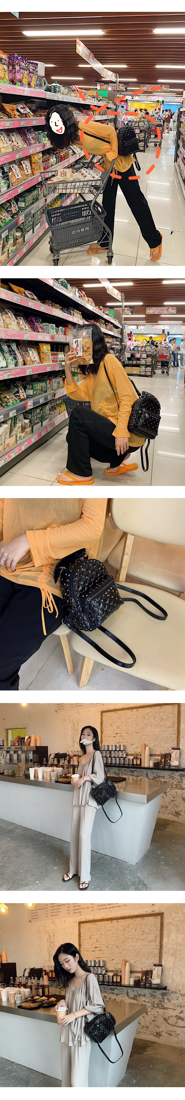 Túi đeo vai đinh tán HOUGE 2019 thời trang mới thủy triều thương hiệu ba lô nữ sinh viên in túi mini hoang dã - Ba lô cặp sách học sinh cấp 2 nữ màu đen