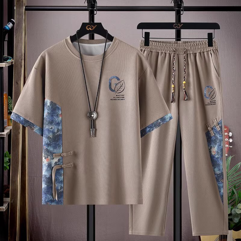 Summer New Casual Sports Suit Men's Suit Trendy Chinese Style Short-Sleeved Handsome National Style Men's Two-Piece Suit