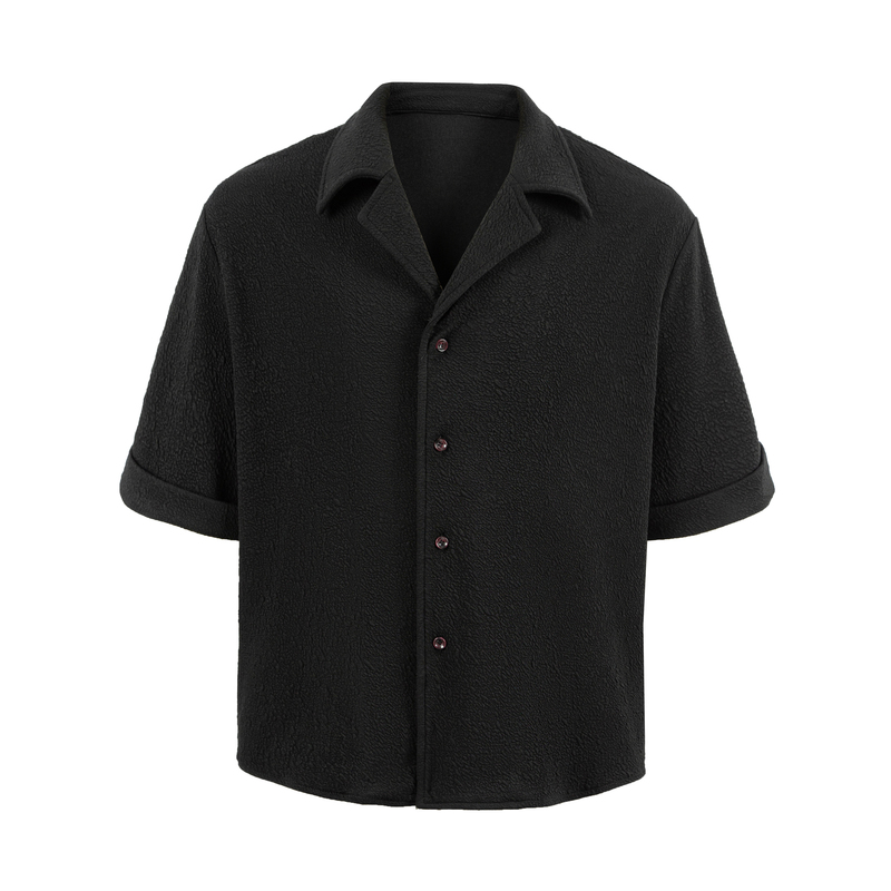 Yofficial「Twilight Moon Song」Nocturne Dark Pattern Textured Cuban Collar Short Sleeve Shirt