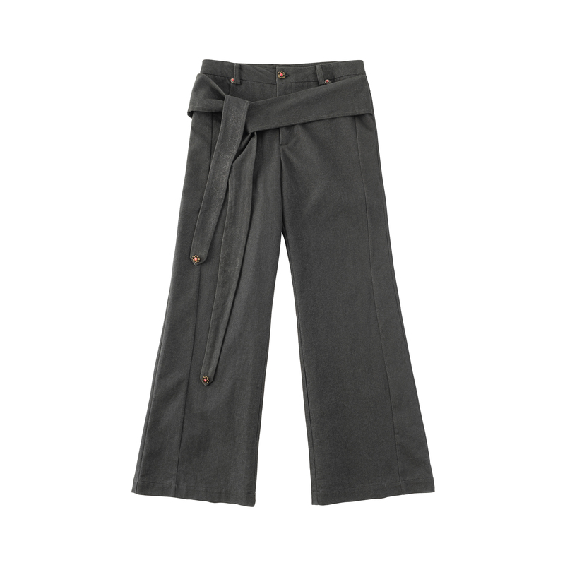 Yofficial "Laguz" Authoritative Water Purification Rune-Engraved Multi-Form Strap Flared Faux Leather Trousers