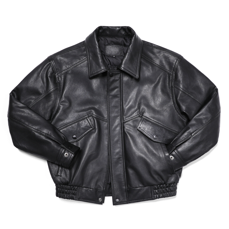 Vintage Hong Kong Style Genuine Leather Jacket for Men, Uncoated, Water-Dyed, First Layer Goat Leather, Loose Fit, Dad Style, Wide Version Coat