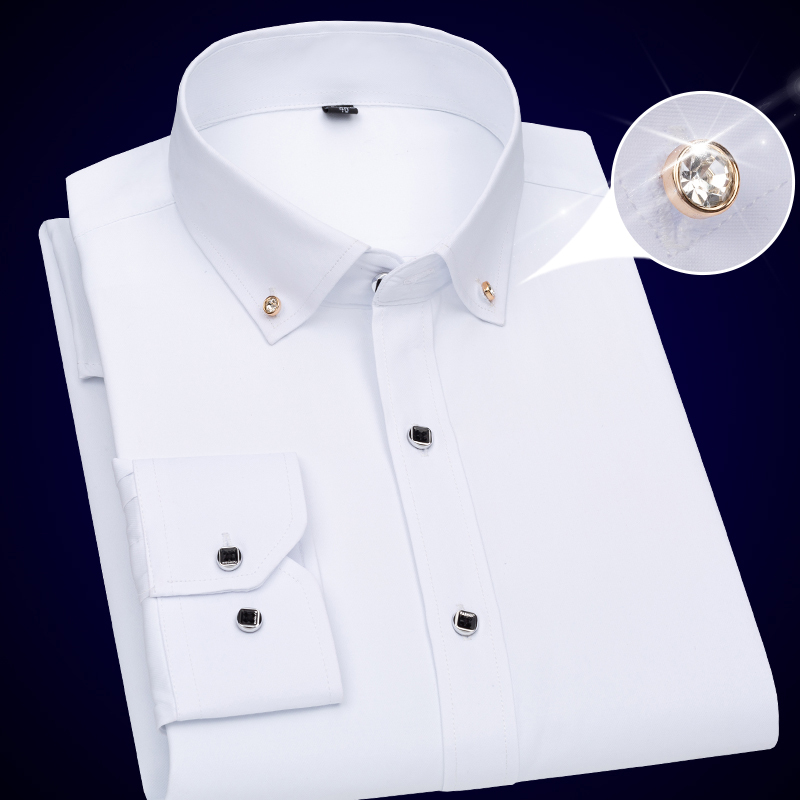 Spring and Autumn Men's Long-Sleeved White Shirt Business Wrinkle-Free Formal Wear Korean Style Slim-Fit Short-Sleeved Shirt Trendy Solid Color Groomsmen
