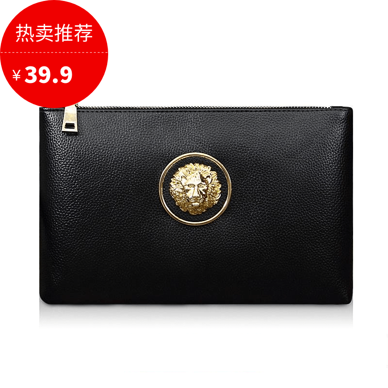 Men's Large Capacity Soft Leather Handbag Lion's Head Handbag and American men's buns bag Business Chaumen envelope handbags