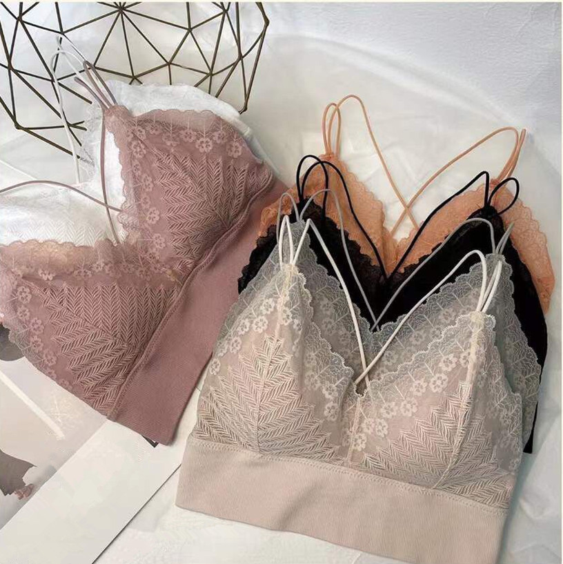 Fa-style deep V lingerie U shaped back smeared with cross detachable chest cushion lace lace bra with a back wrap chest