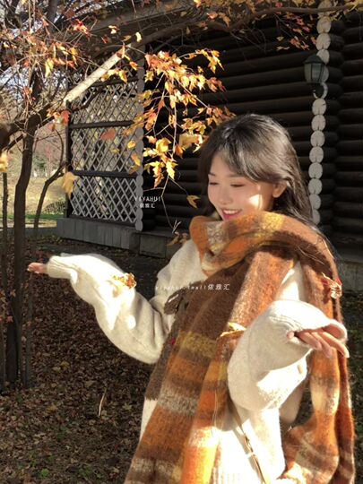 Maillard Striped Warm Scarf Women's Autumn and Winter Colorful Dopamine Thickened Scarf Western Sichuan Coffee Color Travel Wear