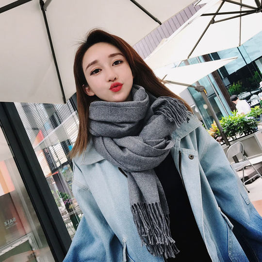 Autumn and winter Korean version versatile student thickened trendy women's scarf couple style simple shawl gray warm men's scarf