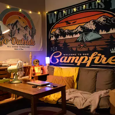 American bedside background cloth bedroom room layout ins Wind tapestry dormitory renovation wall decoration hanging cloth net red