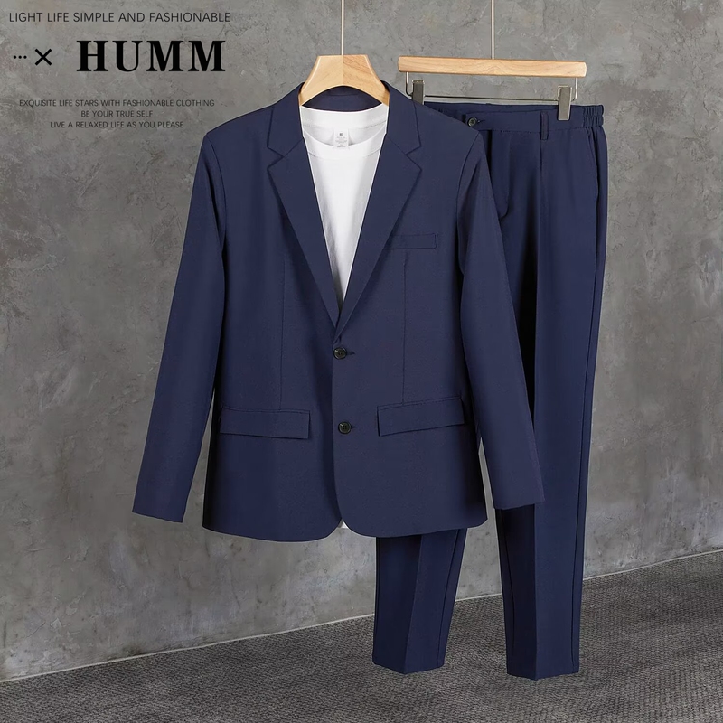 Blue Blazer Men's Business Casual Men's Suit Spring and Autumn Black Slim Fit Commuter Men's Small Suit Set