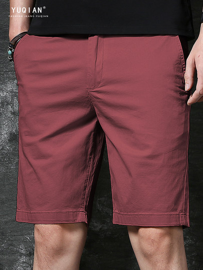 Men's shorts summer thin beach pants European and American trendy brand high-end dark red casual five-point pants men's loose straight