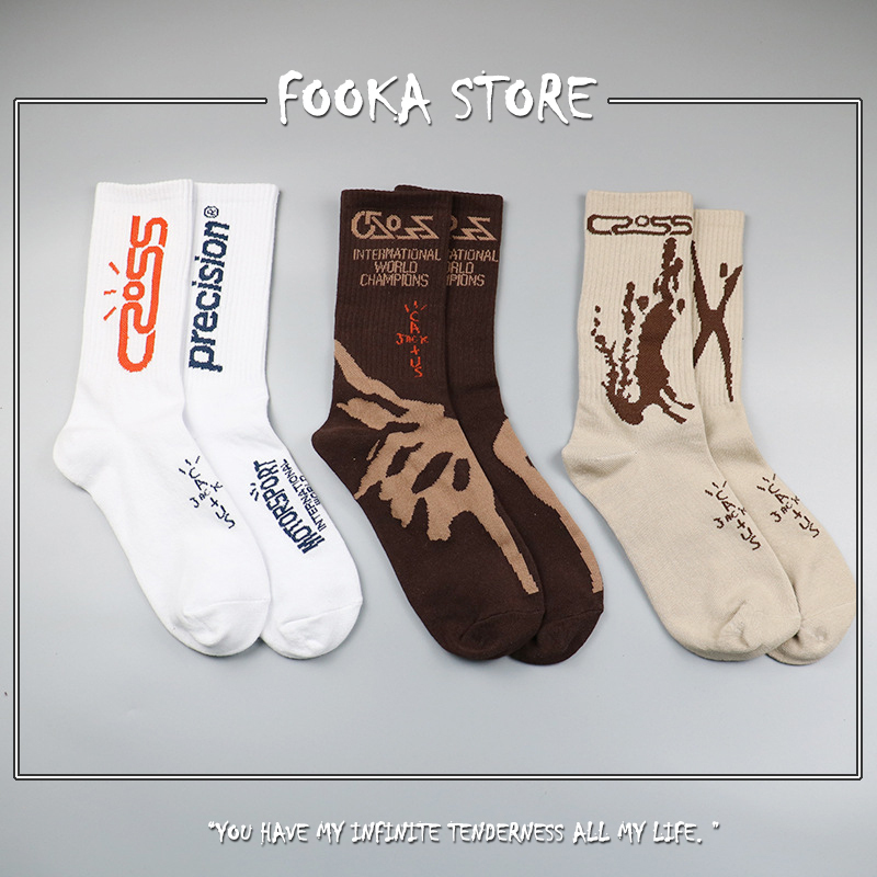 Fooka High-Quality All-Cotton Trendy Socks Ab Style Three-Color Mid-Tube Unisex Sports Versatile Design Socks Ts Trendy