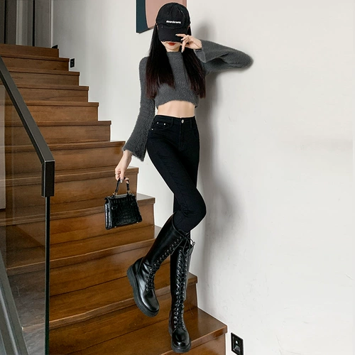 Весенние джинсы, штаны, приталенный джинсовый демисезонный карандаш, высокая талия, 2025 года, в обтяжку