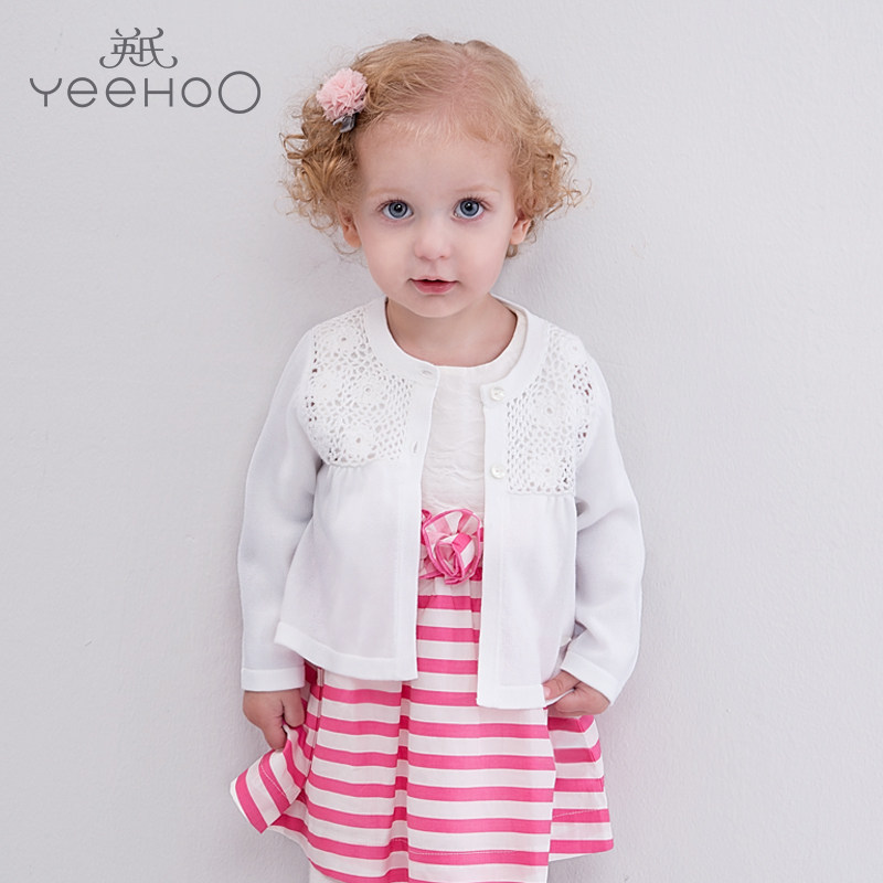 2-fold Inn's spring girl's baby baby pure cotton knit cardiovert blouse girl sweaters jacket thin