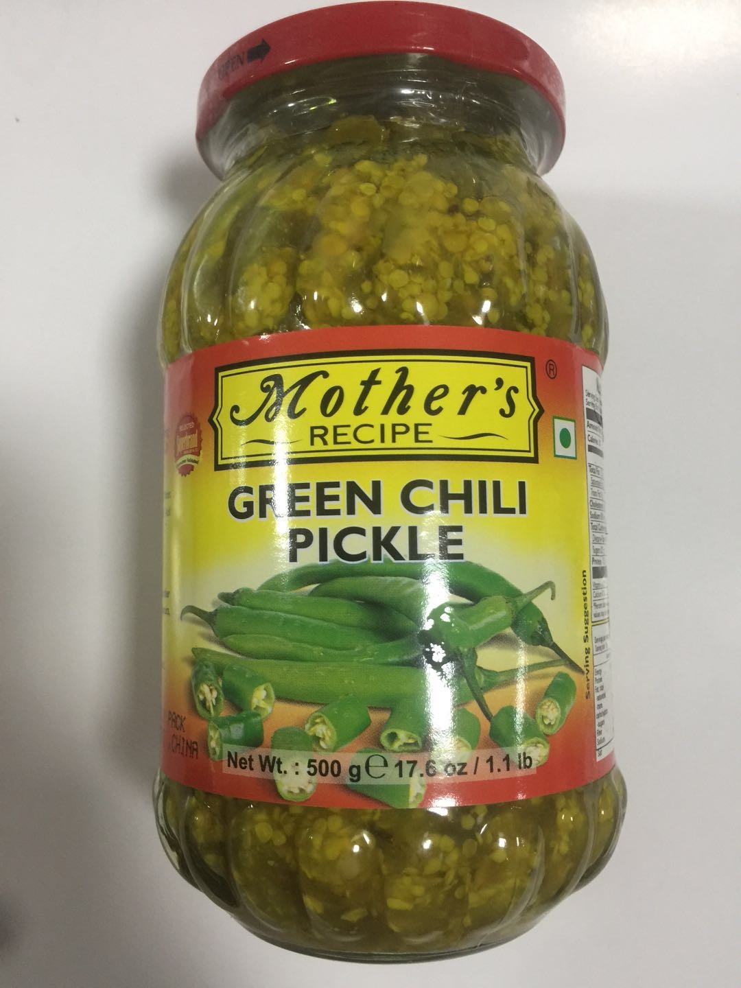 India food mother's green chili pickle 500g