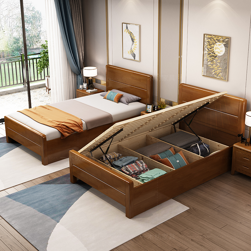 Solid Wood Single Bed 1.0m Wide, Small Apartment Secondary Bedroom, Air Pressure Storage, 1.2m Adult-Sized, Economical for Home Use 1.5m