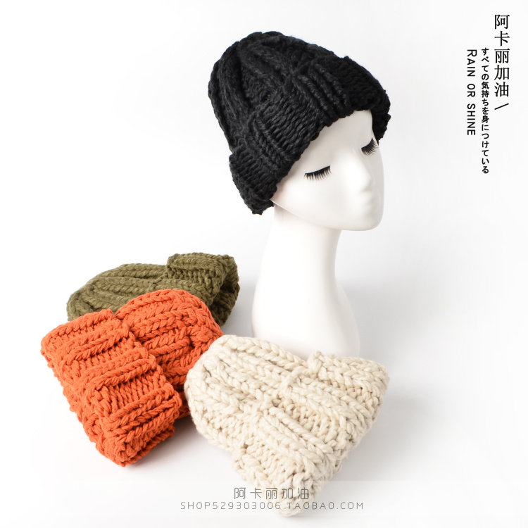 European and American yuan single self-reserved style ~ Fashionable rate wool winter warm wool hat hand-woven concave shape