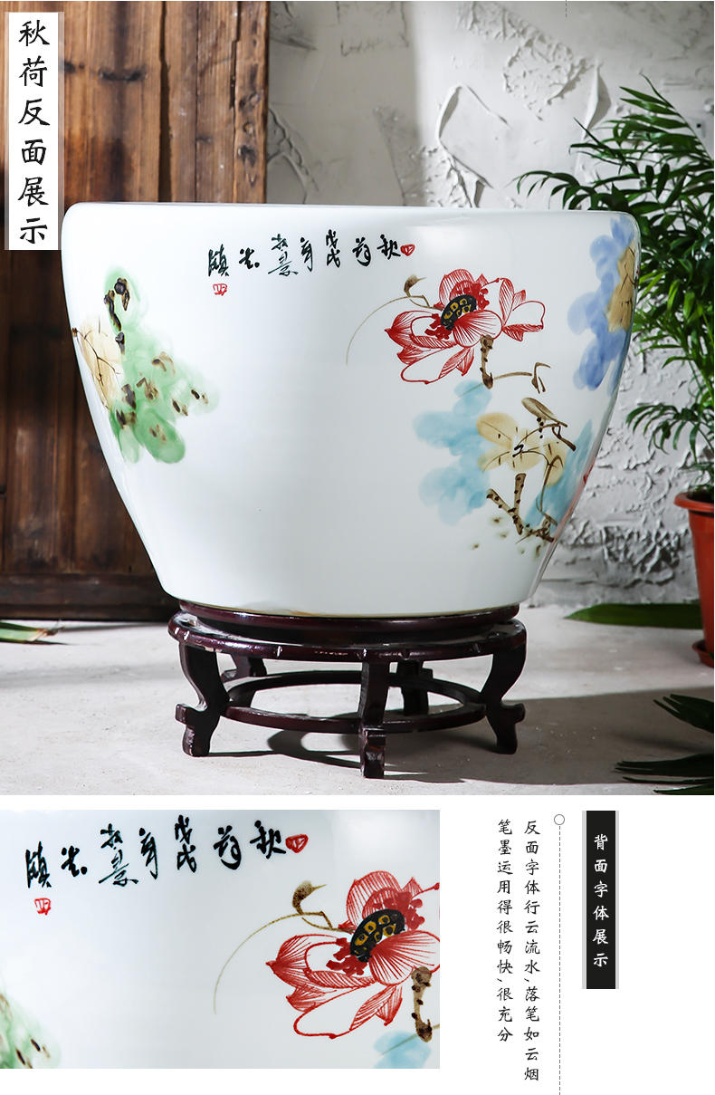 Jingdezhen ceramics tank size small water basin bowl lotus lotus cylinder cylinder tortoise porcelain jar water lily cylinder