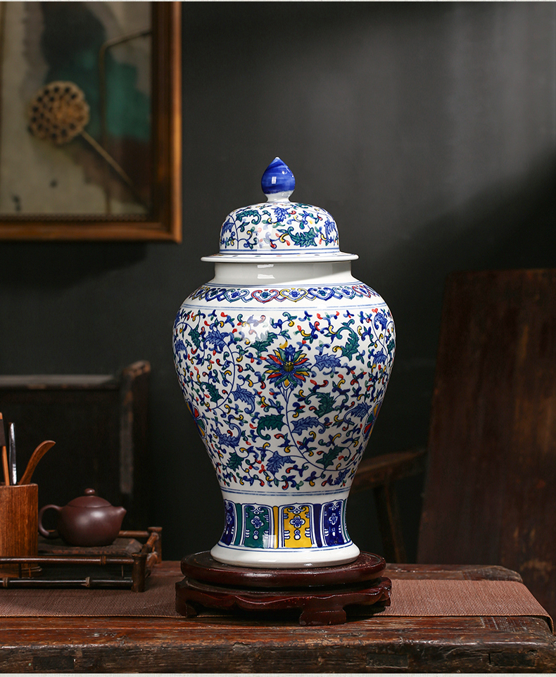 Jingdezhen ceramic general antique blue and white porcelain jar ceramic furnishing articles large storage tank Chinese style household ornaments