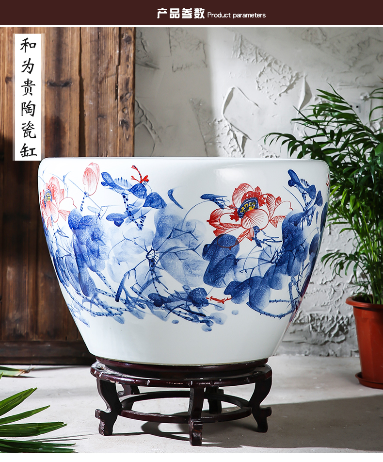 Jingdezhen ceramics tank size small water basin bowl lotus lotus cylinder cylinder tortoise porcelain jar water lily cylinder