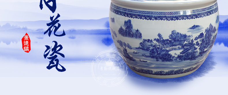 Jingdezhen ceramics aquarium blue and white porcelain jar landscapes water lily cylinder home furnishing articles carried in water