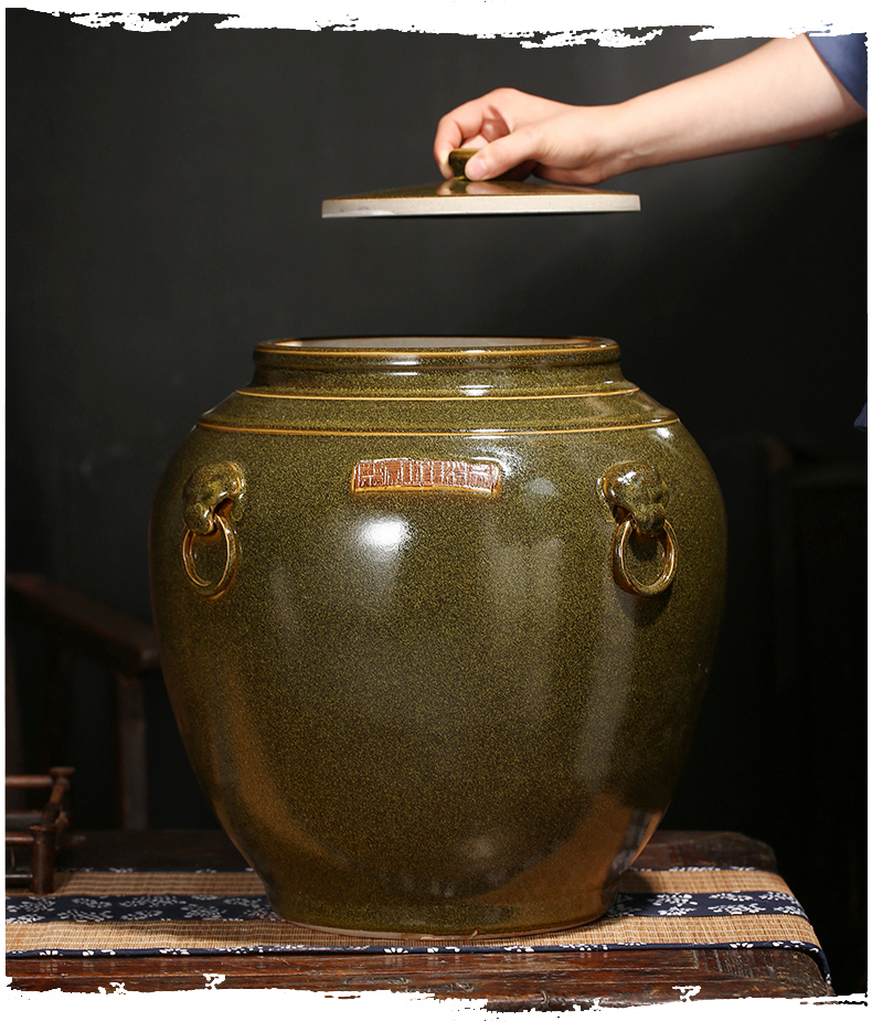 Ceramic barrel moistureproof cover gasket 50 jins home tea water jar with cover at the end of the storage tank household moistureproof insect - resistant