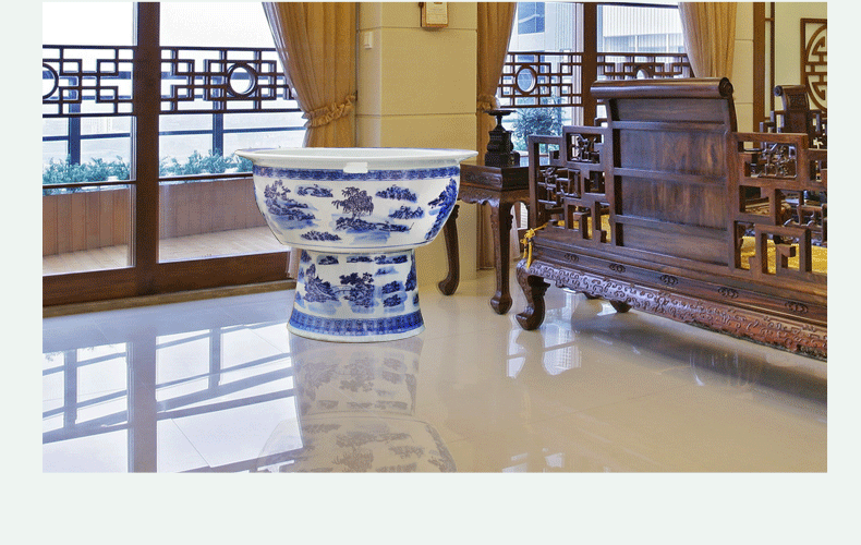 Blue and white porcelain jar ceramic porcelain jar ceramic big aquarium oversized landing a goldfish bowl lotus tortoise cylinder decoration