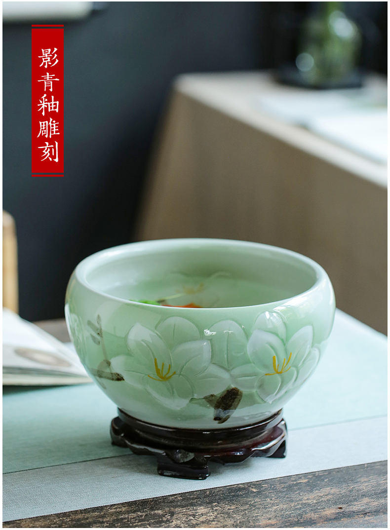 Jingdezhen ceramics furnishing articles snow cuhk aquarium water shallow refers to basin water lily tortoise cylinder storage cylinder porcelain