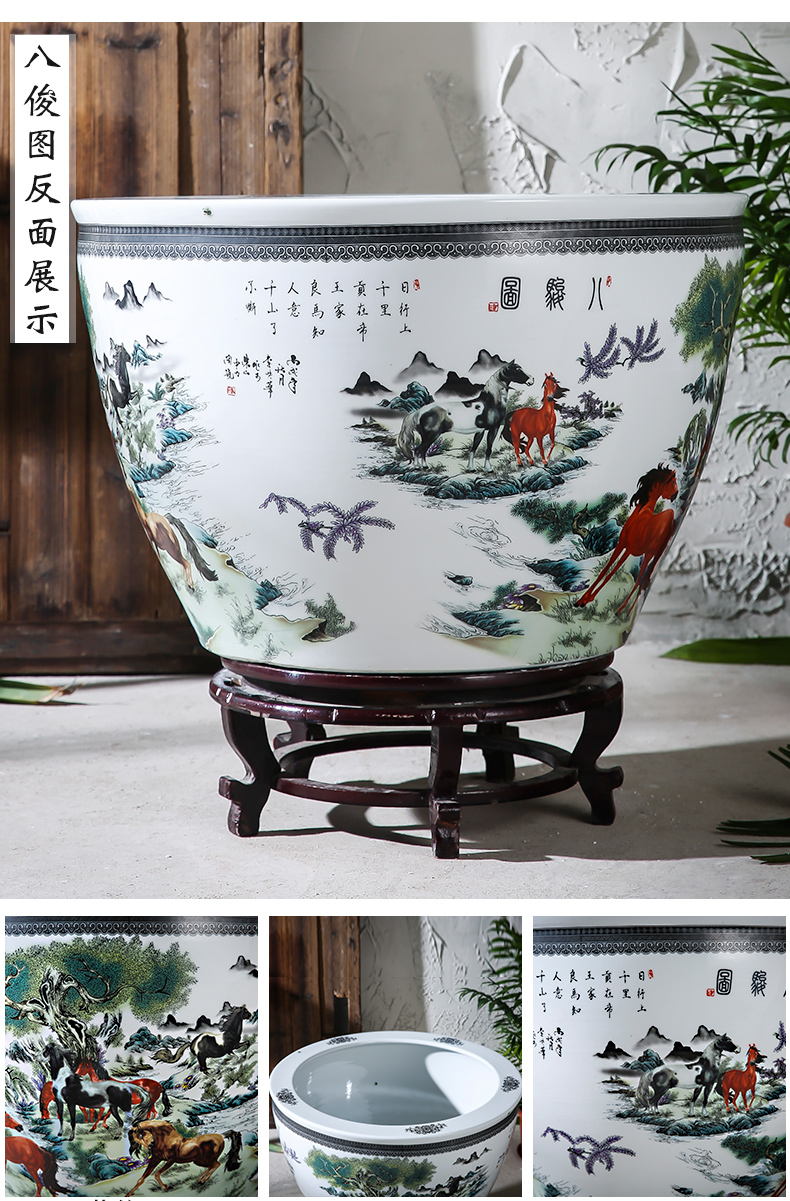 Jingdezhen ceramics tank size small water basin bowl lotus lotus cylinder cylinder tortoise porcelain jar water lily cylinder