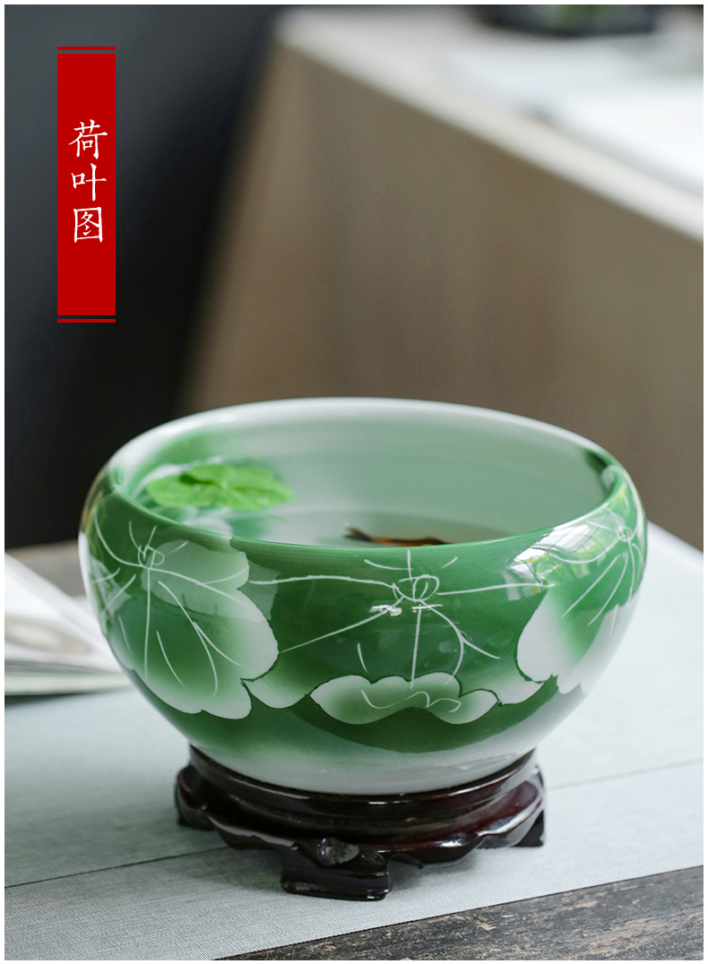 Jingdezhen ceramics furnishing articles snow cuhk aquarium water shallow refers to basin water lily tortoise cylinder storage cylinder porcelain