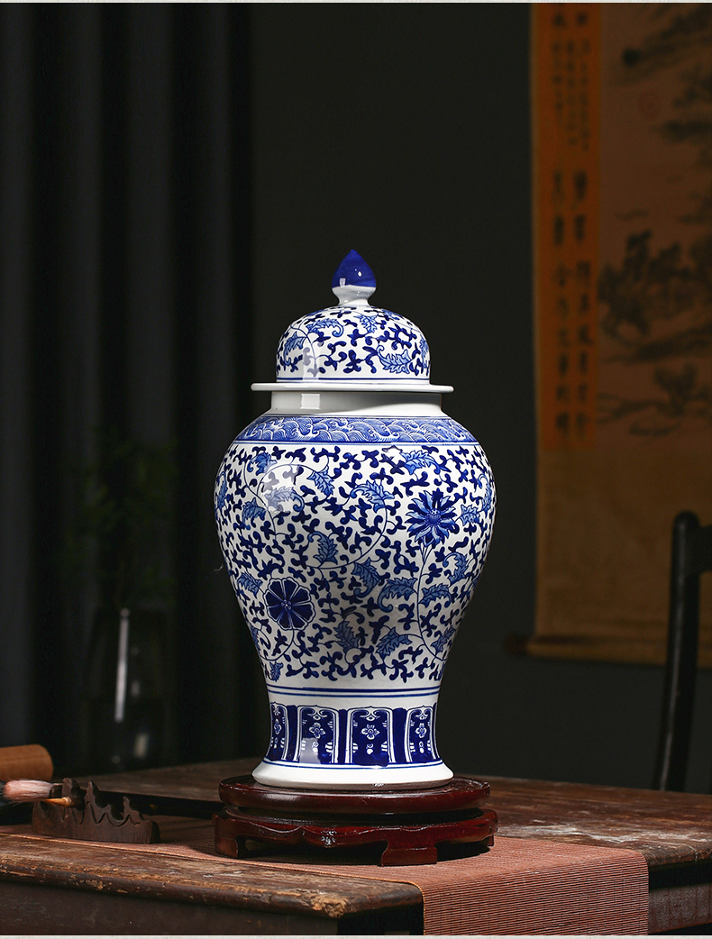 Jingdezhen ceramic general antique blue and white porcelain jar ceramic furnishing articles large storage tank Chinese style household ornaments