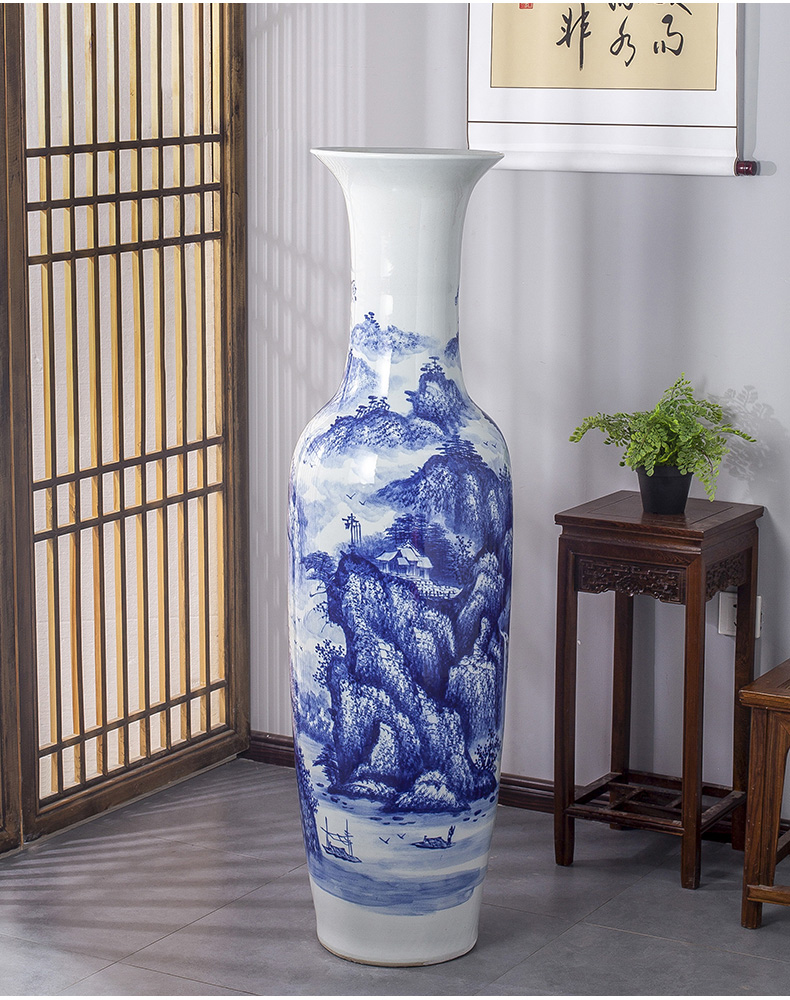 Jingdezhen ceramic large antique hand - made sitting room place decoration of Chinese style household adornment of blue and white porcelain vase