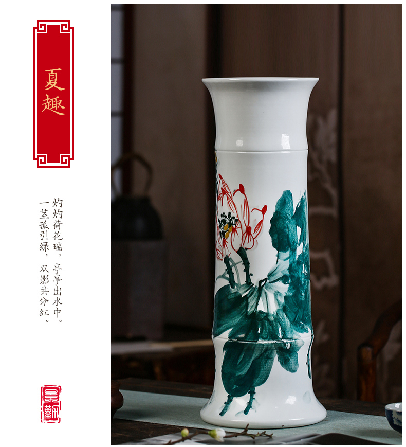 Jingdezhen ceramics tube lucky bamboo vases, flower arranging is placed a sitting room be born king straight water culture flower arrangement