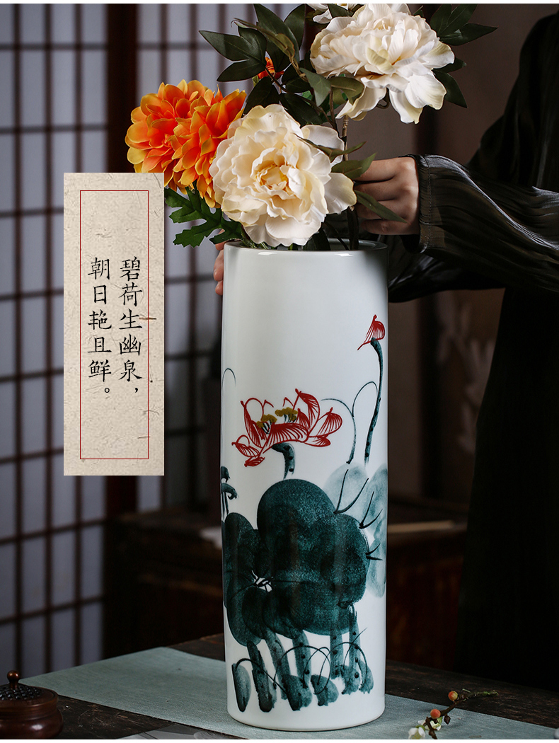 Jingdezhen ceramics tube lucky bamboo vases, flower arranging is placed a sitting room be born king straight water culture flower arrangement