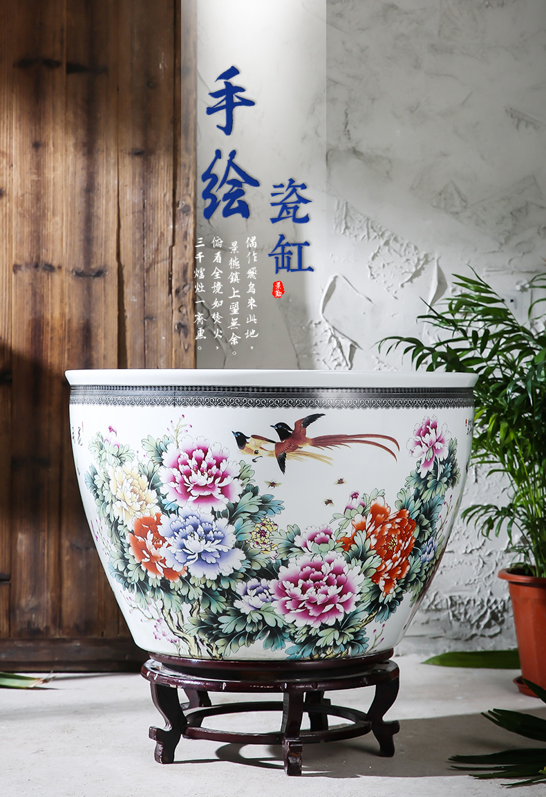 Jingdezhen ceramics tank size small water basin bowl lotus lotus cylinder cylinder tortoise porcelain jar water lily cylinder