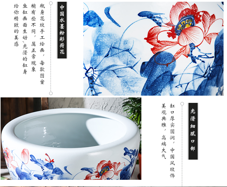 Jingdezhen ceramics tank size small water basin bowl lotus lotus cylinder cylinder tortoise porcelain jar water lily cylinder