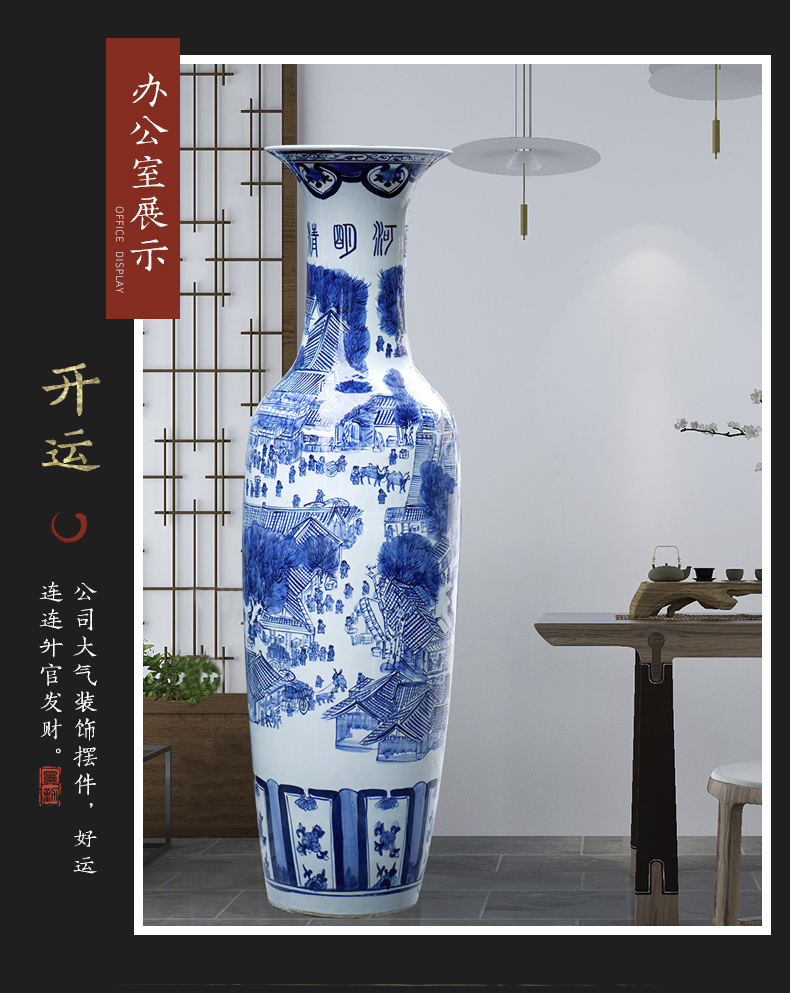 Jingdezhen ceramic painting the living room the French antique blue and white porcelain vase qingming festival furnishing articles furnishing articles hotel decoration