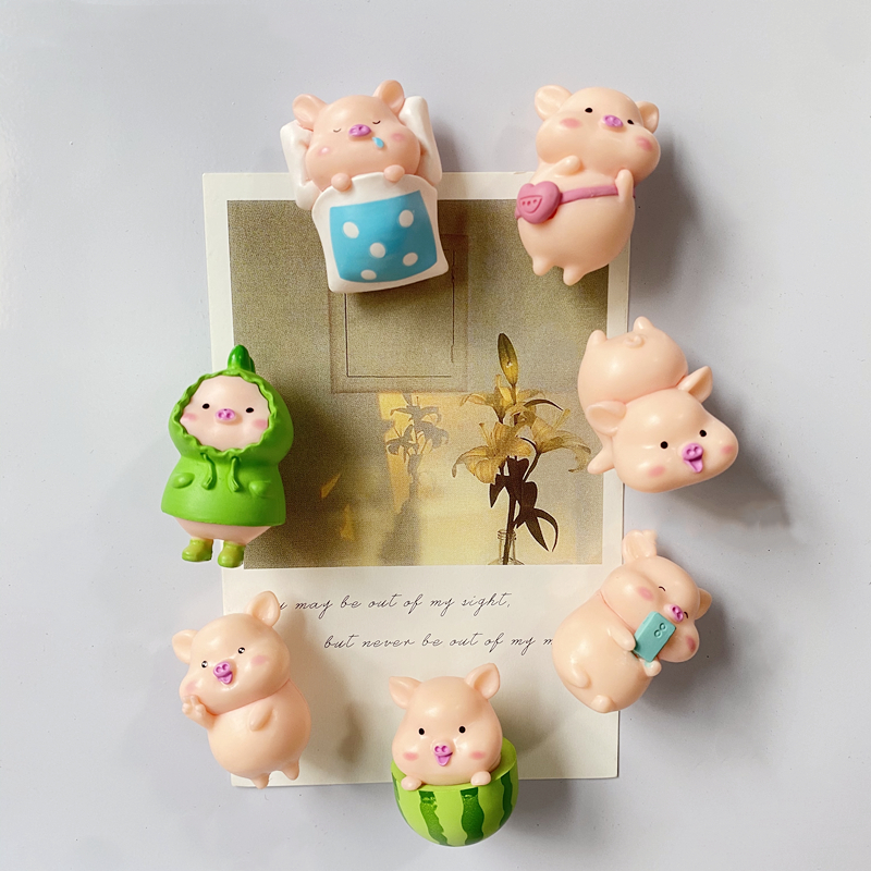 Set of 7 new ins Cute Summer Watermelon Small Pig Magnet Stick With Freezer Sticker Whiteboard Fixed Photo Wall Magnet