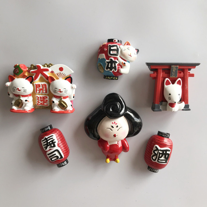 (4) New export Japan Tourism Commemoration of the property cat shrine Creative stereoscopic magnetic refrigerator sticker