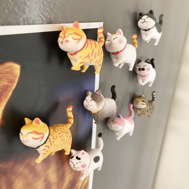 3D Cubic Nine Cartoon Cute Kitty Cat Fridge Sticker Head Can Turn Fridge Whiteboard Photo Fixed Magnetic Sticker