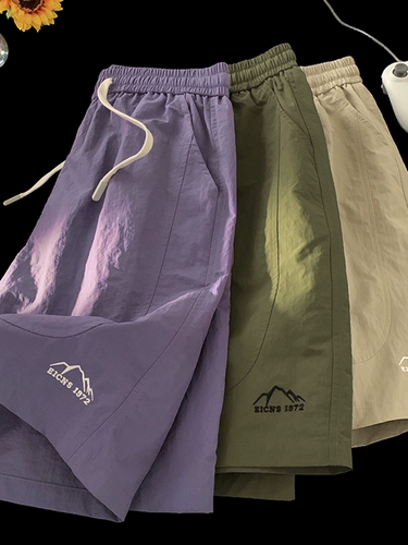 Сиреневые быстросохнущие дышащие пляжные шорты, спортивные дизайнерские ретро штаны, подходит для подростков, свободный крой, тренд сезона, в американском стиле