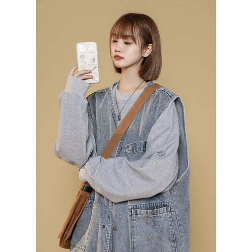 Tide, джинсовый жилет без рукавов, майка топ, модная куртка, V-образный вырез, большой размер, популярно в интернете