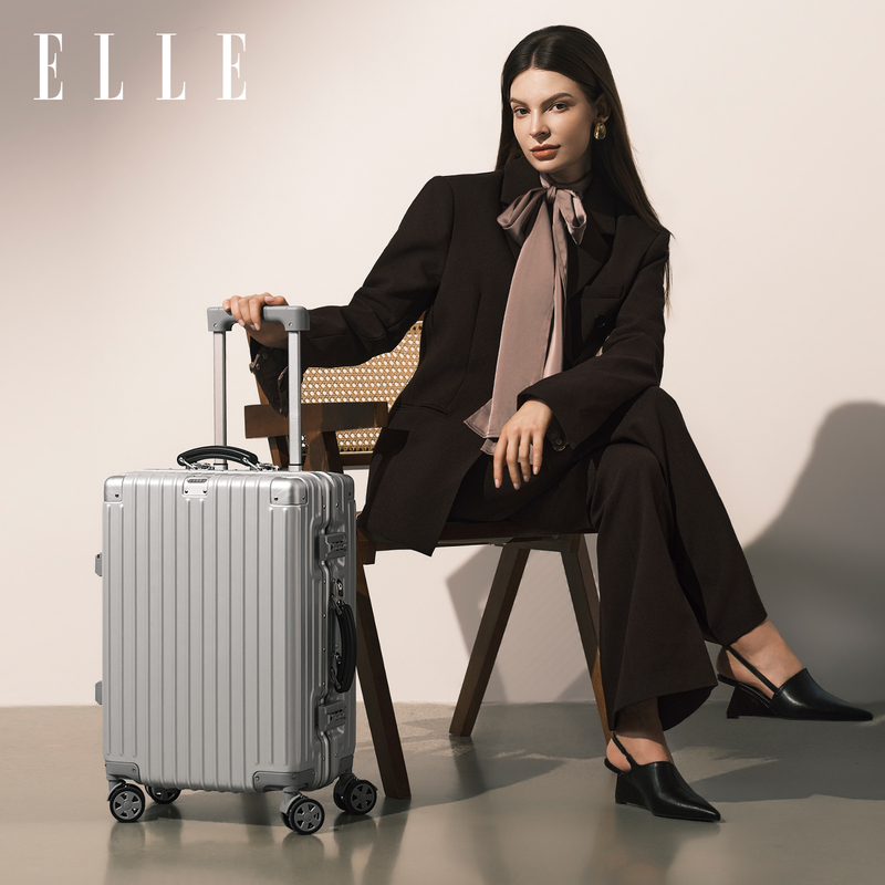 Elle Aluminum Frame Suitcase Women's Trolley Case with Faux Leather Handle 20inch Travel Suitcase Carry-On Suitcase Large Capacity Password Lock Suitcase Elle Aluminum Frame Suitcase Women's Trolley Case with Faux Leather Handle 20inch Travel Suitcase Carry-On Suitcase Large Capacity Password Lock Suitcase